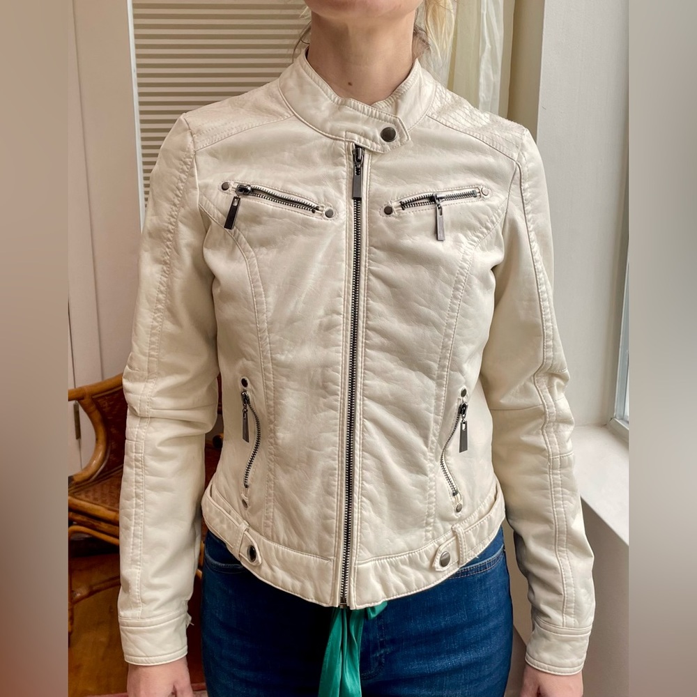 Off white faux leather jacket
